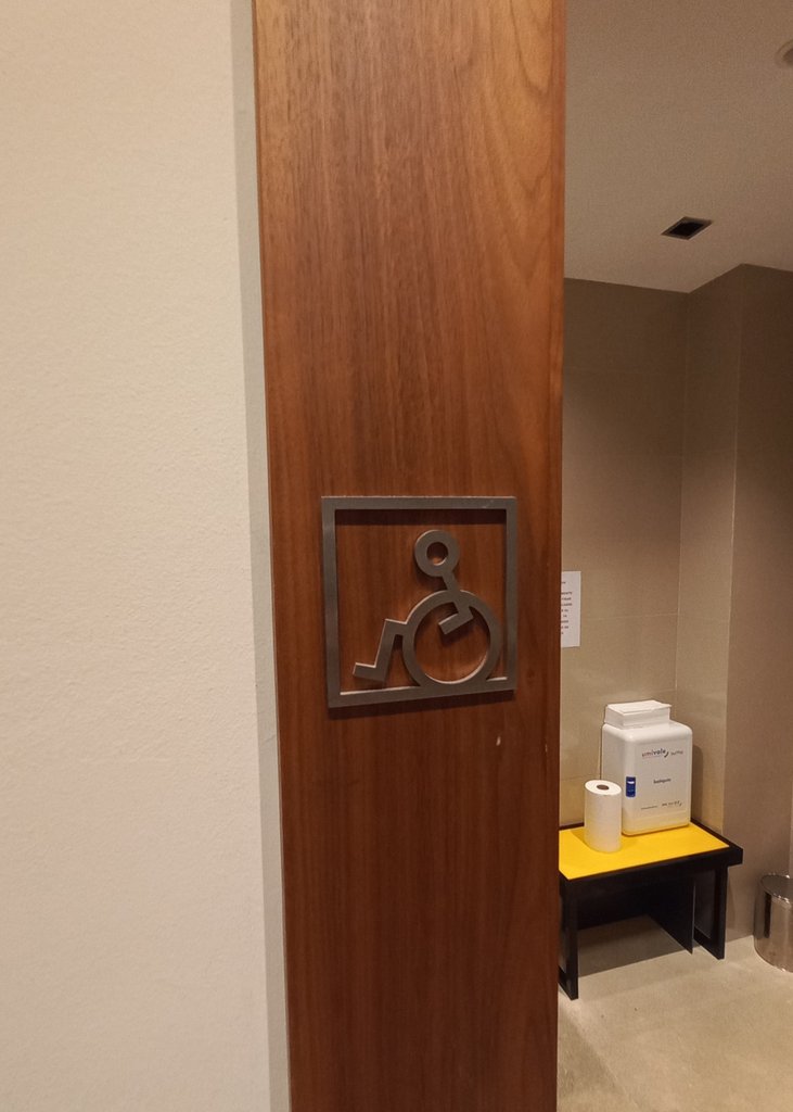 Baño adaptado señalizado mediante pictograma en alto relieve