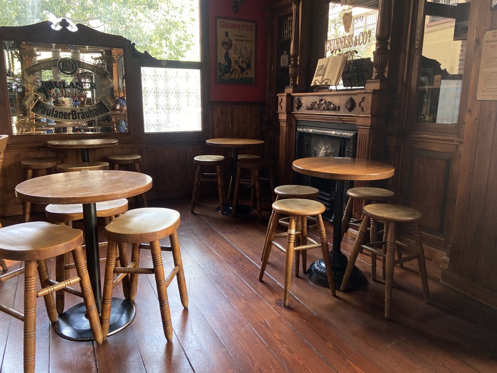 Dining room with tables of suitable height and proper lighting.