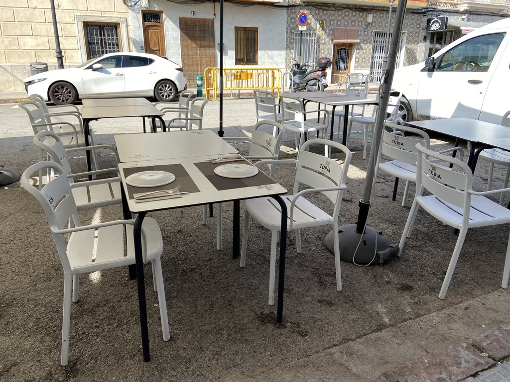 Accessible outdoor terrace, tables with appropriate height.
