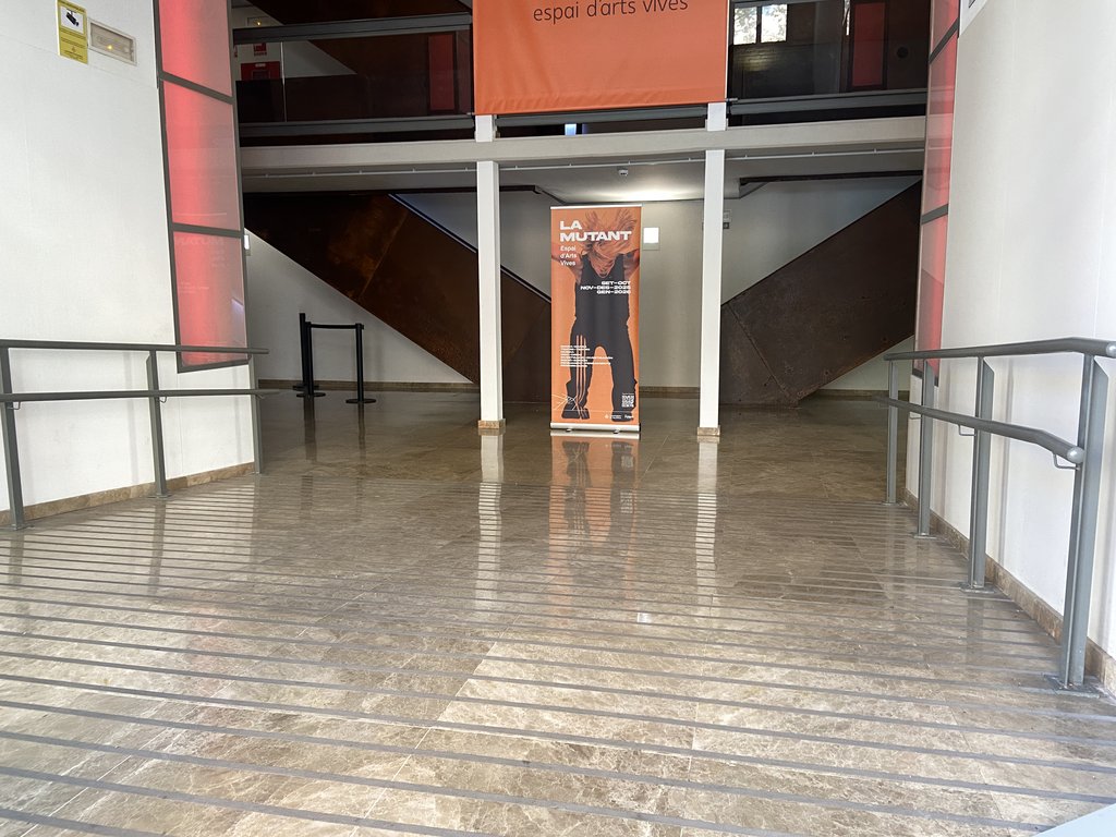 Acceso principal preparado con pasamanos de apoyo y suelo podotáctil.