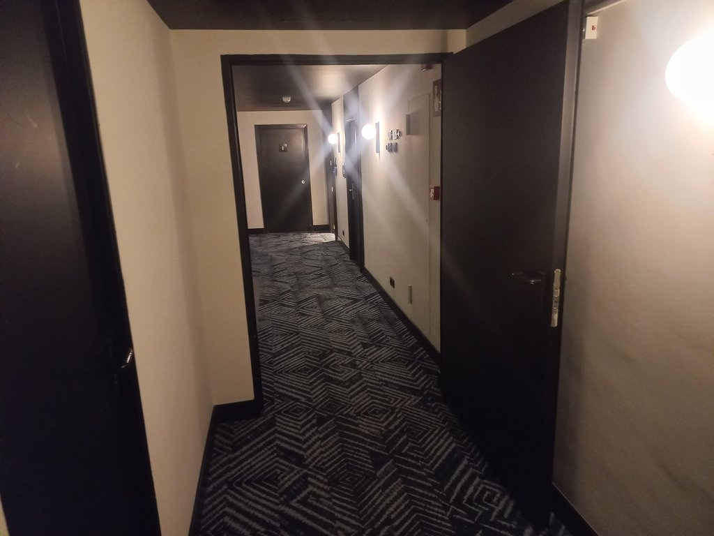 Diseño contrastado entre suelo, puertas y paredes.