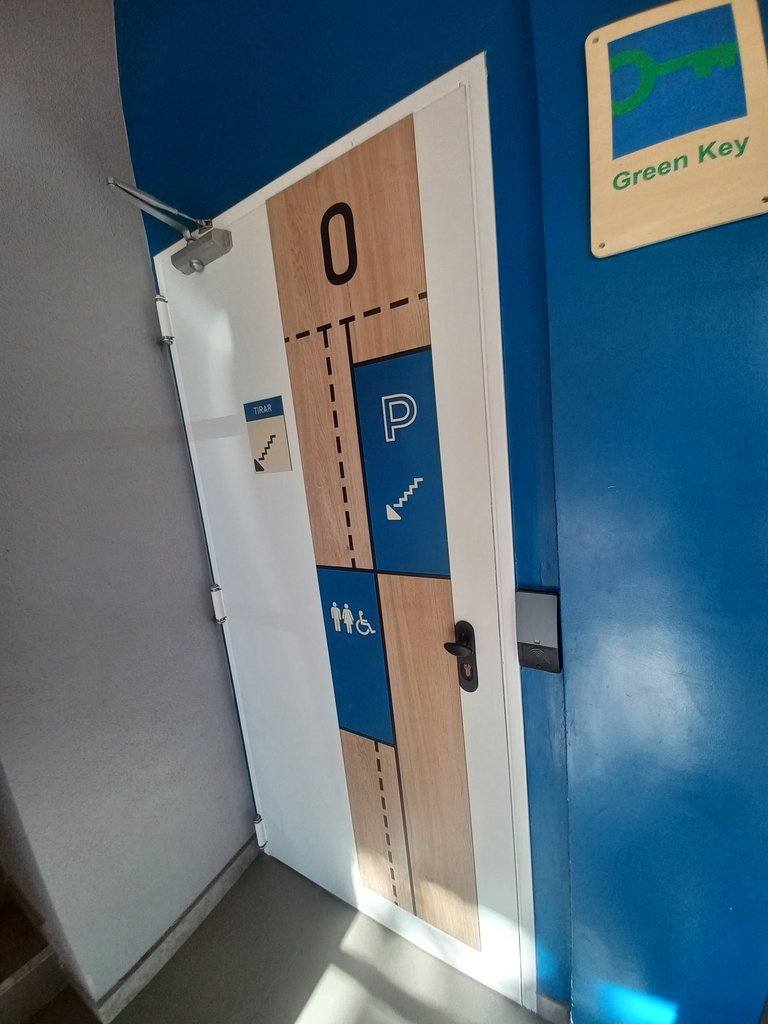 Sistema de comunicació augmentatiu, amb senyalètica a través de composició de text, pictograma i indicadors direccionals.