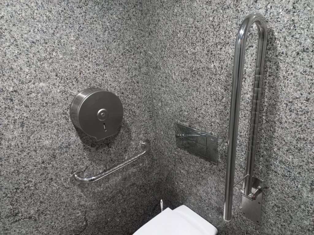 Inodoro equipado de barras abatibles.