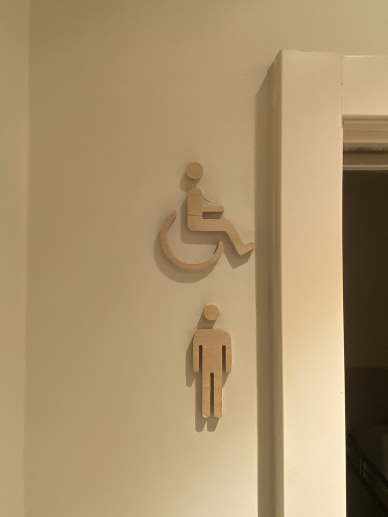 Signage for common adapted bathrooms in high relief.
