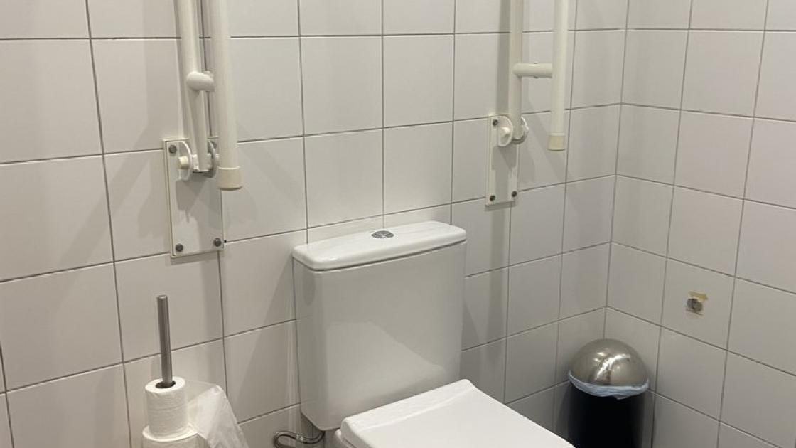 WC accessible amb barres de suport en banys comuns.