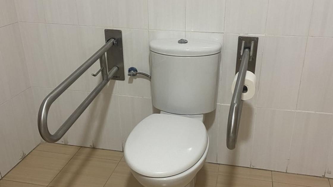 WC accessible amb barres de suport en bany adaptat comú.
