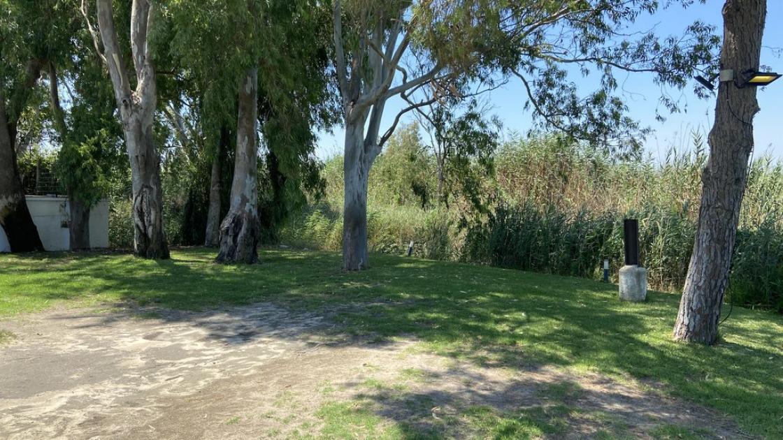 Garden area prepared for events, accessible and with shaded areas.
