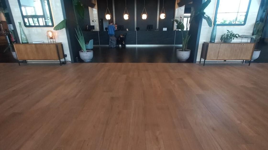 Hall amplio y libre de obstáculos, con recepción fácilmente identificable.