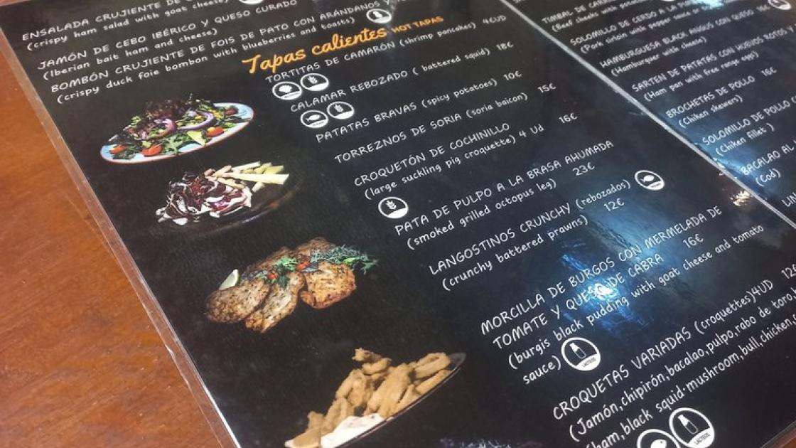 Carta con información de los platos disponibles mediante fotografías.