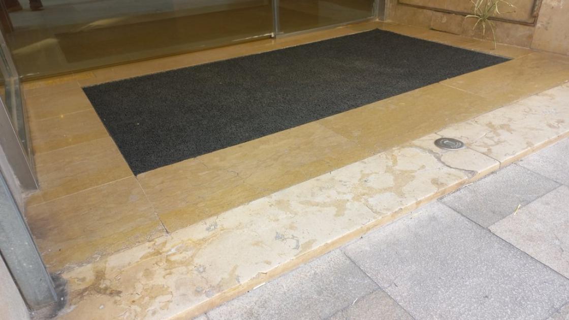 Acceso principal llano y libre de obstáculos con puerta automática.