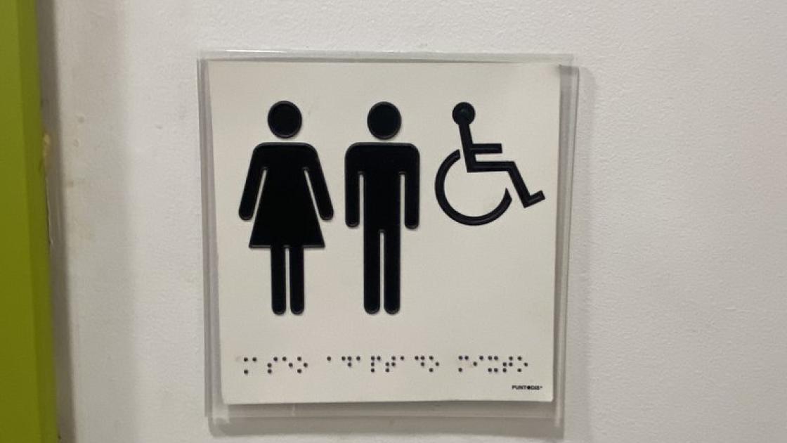Braille signage, common adapted bathrooms.