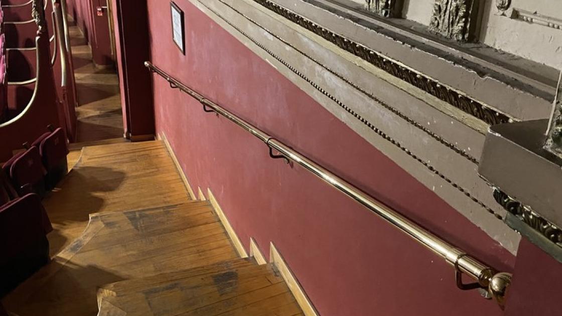 Support railings along the upper seating area.