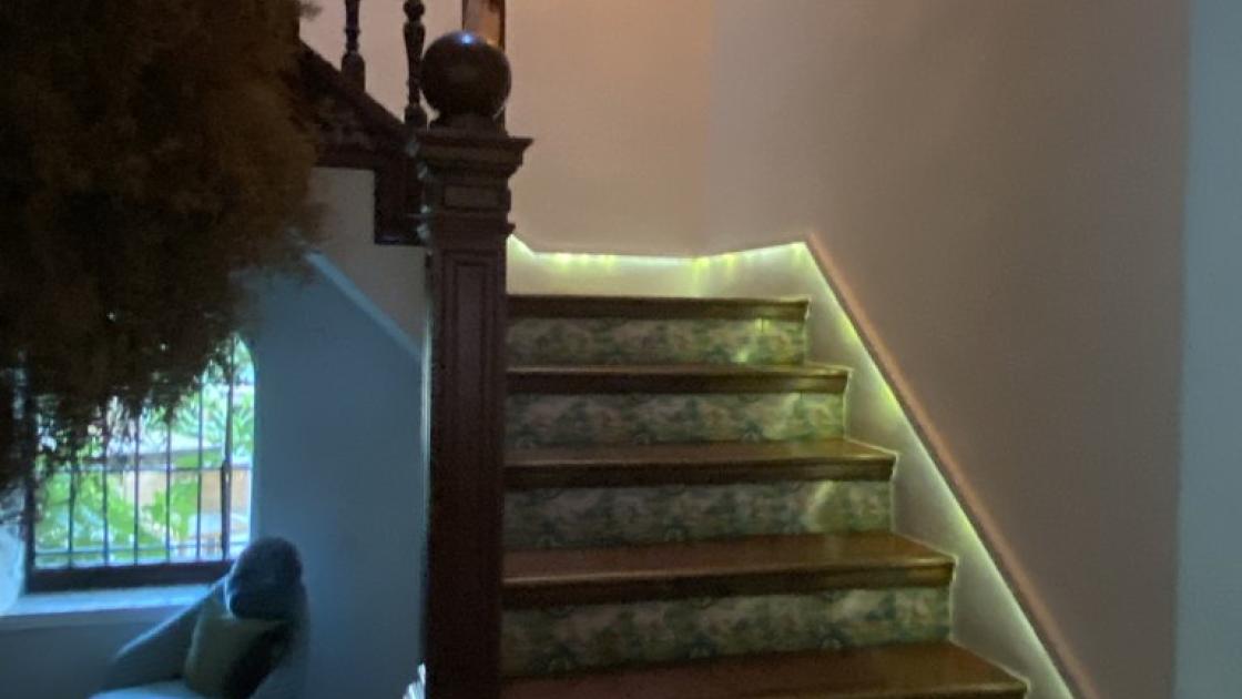 Escaleras, preparadas con barandilla, para acceder a los salones superiores.