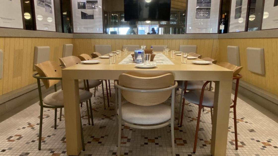 Private accessible dining room, accessible table with appropriate height and properly lit.