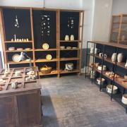 Showcases at appropriate height and arranged to define interior route.